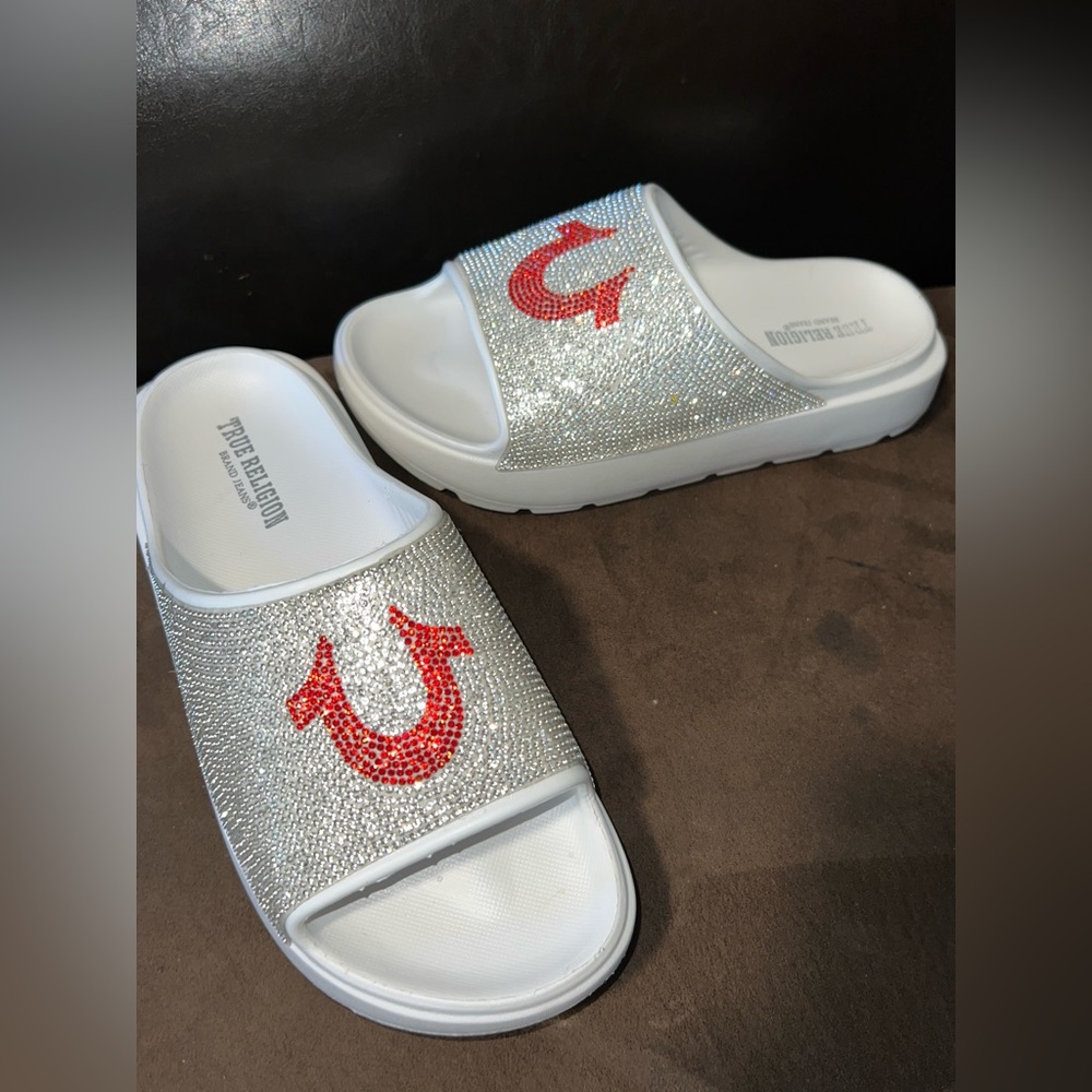 True Religion Stallion Rhinestone Logo Slide Sandal women’s size 8 - Picture 5 of 9